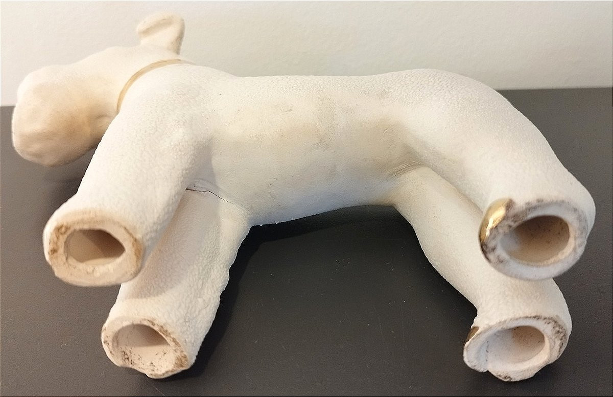 Large Art Deco Fox Terrier In Crisp Earthenware Enhanced With Gold, Attributed To Vinsare, Sèvres-photo-3