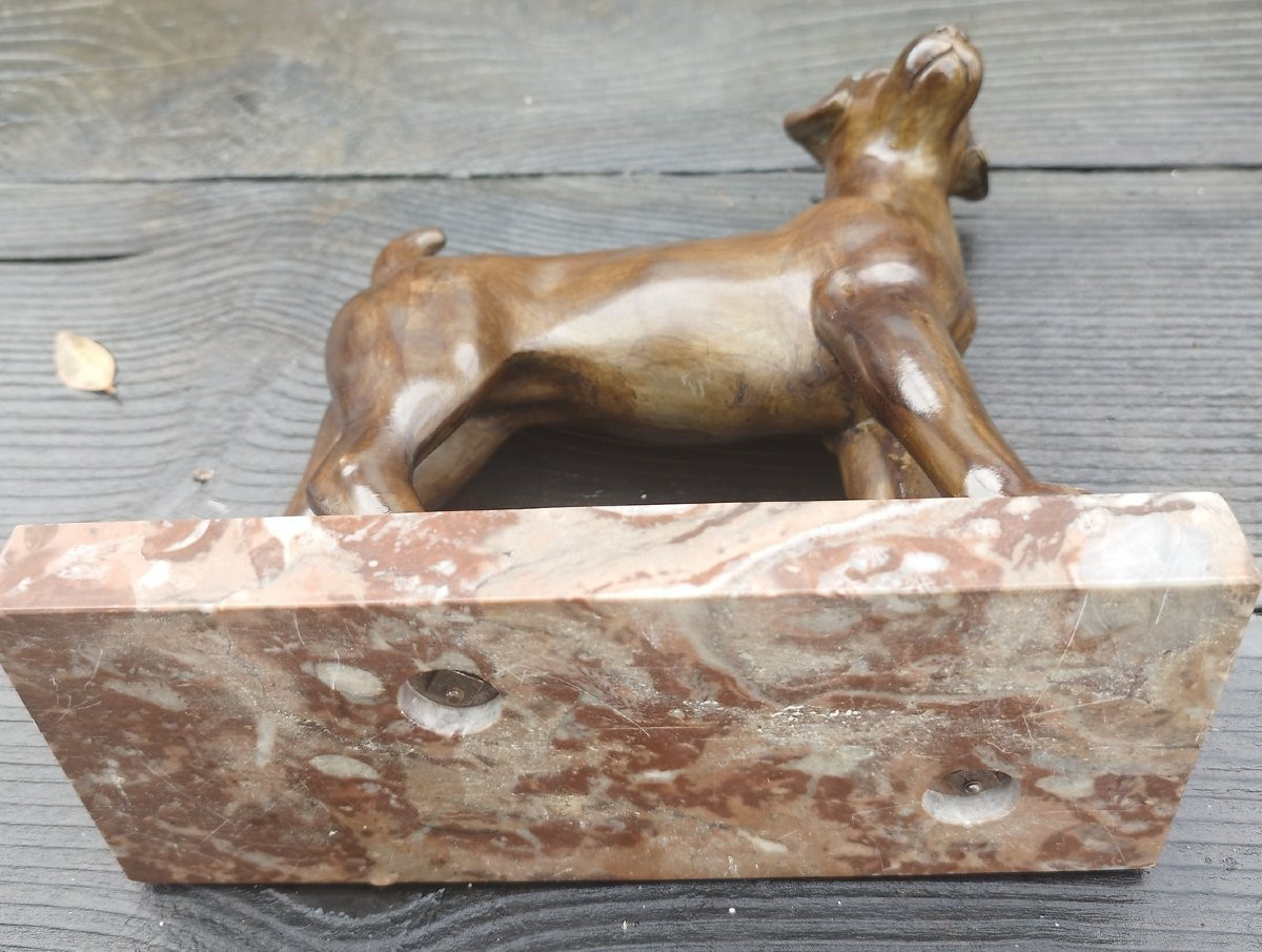 Grande paire de chiens en régule teintés sur base en marbre art-déco-photo-4