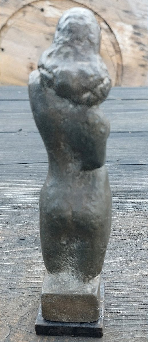 Standing Lead Nude Figure With Brown Patina On A Wooden Base-photo-4