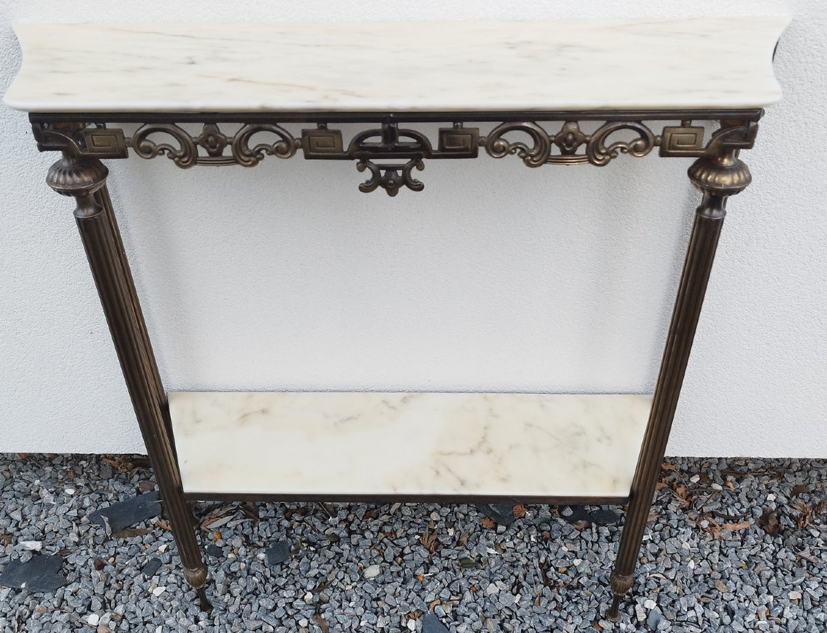 Console Italienne des années 60 en laiton/bronze et marbre-photo-3