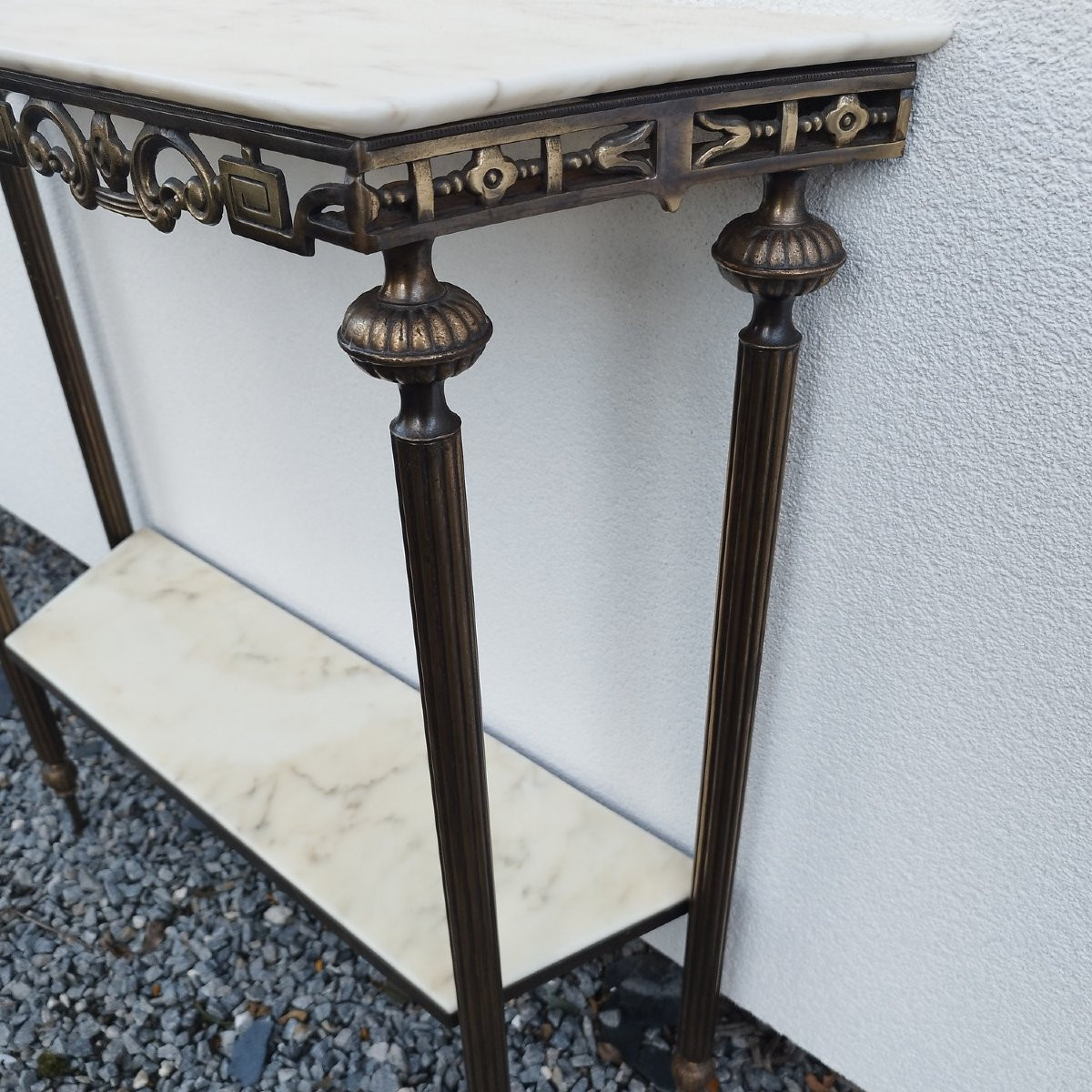 Console Italienne des années 60 en laiton/bronze et marbre-photo-3