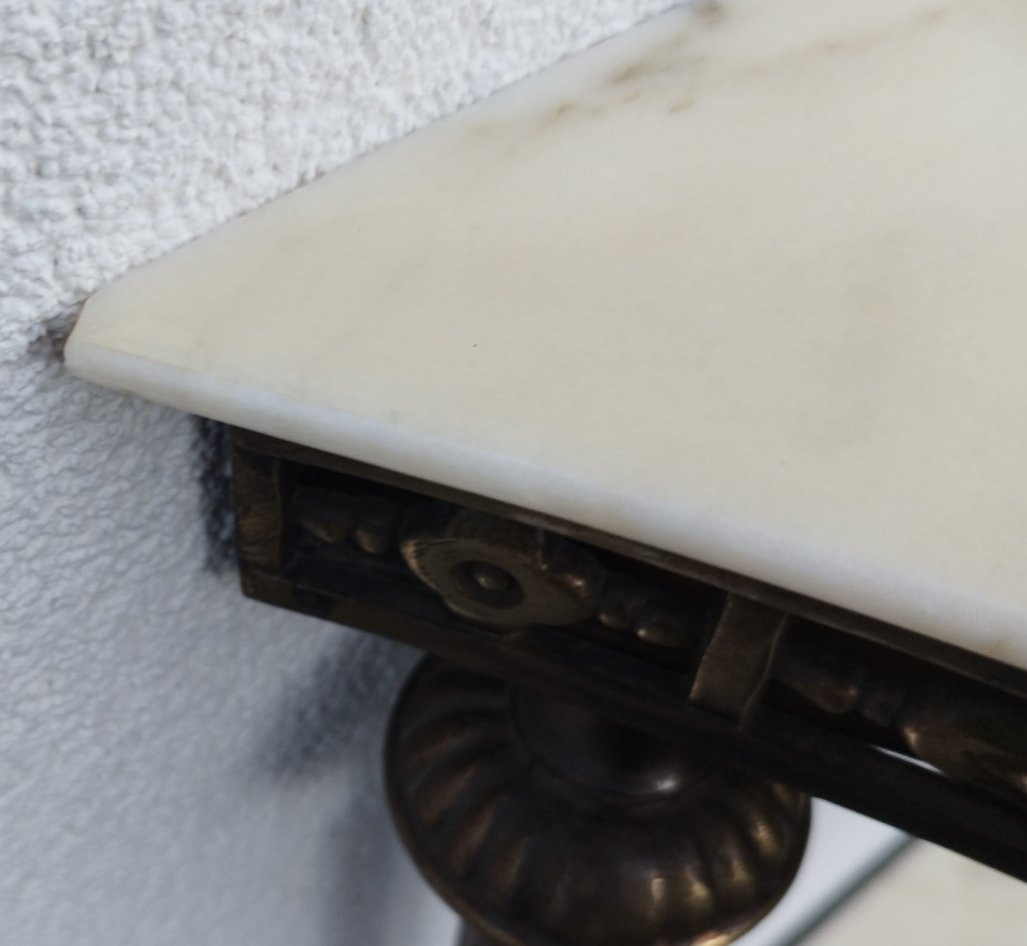 Console Italienne des années 60 en laiton/bronze et marbre-photo-7
