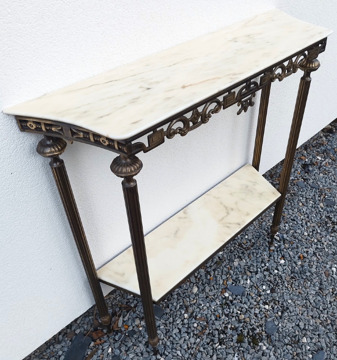 Console Italienne des années 60 en laiton/bronze et marbre