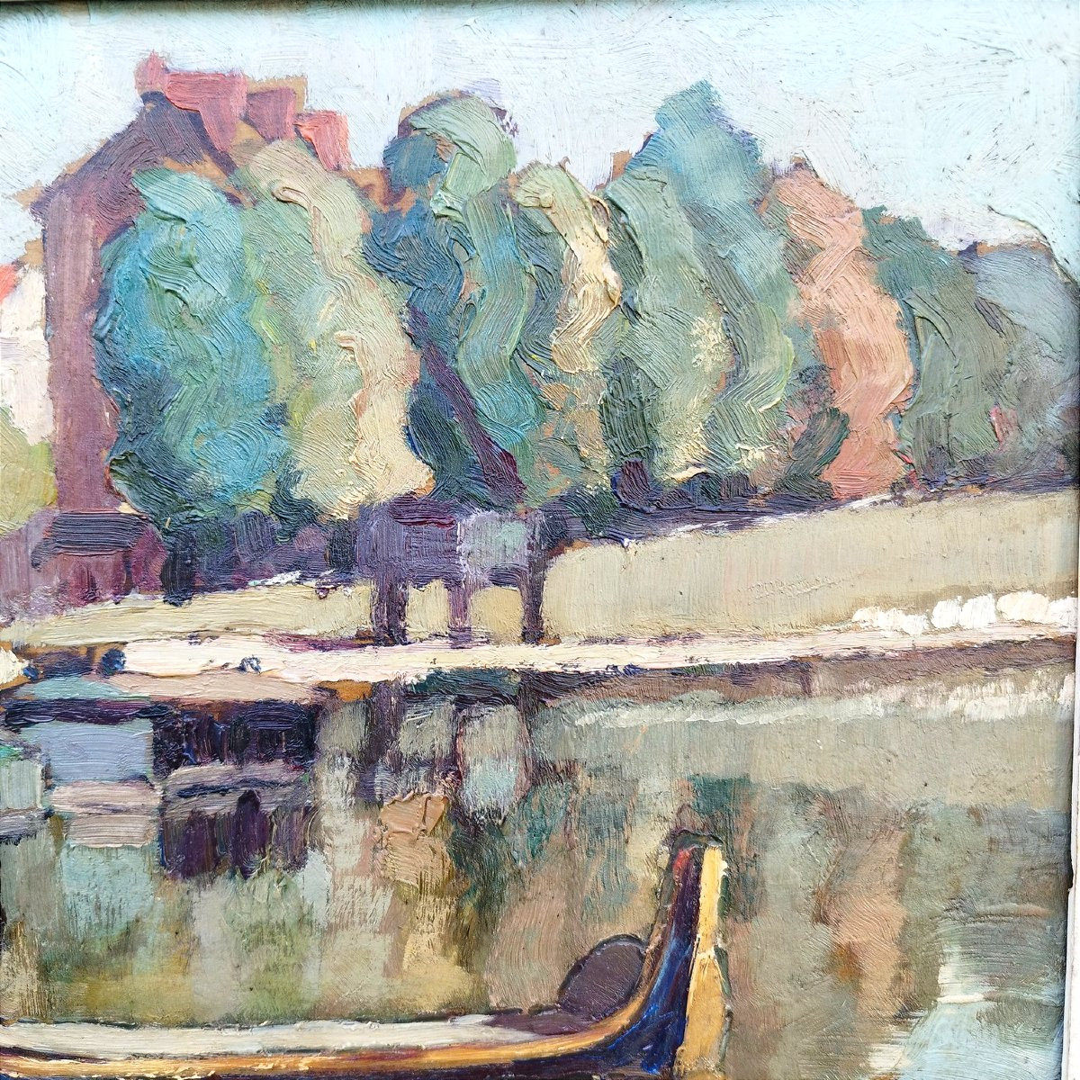 Huile sur carton des bords de l'Erdre de René Sartre, 1941-photo-2