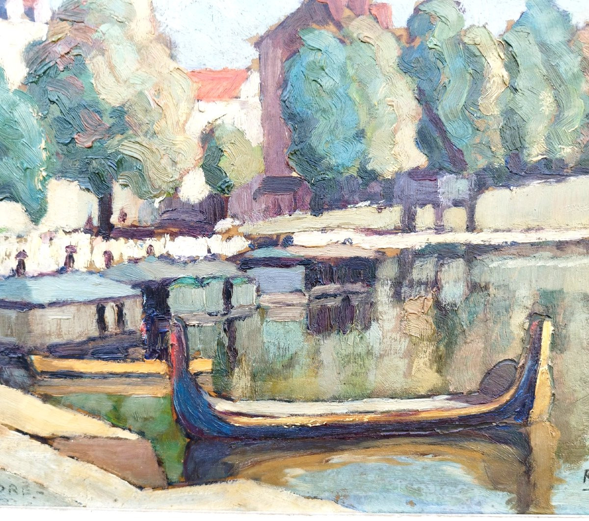 Huile sur carton des bords de l'Erdre de René Sartre, 1941-photo-3