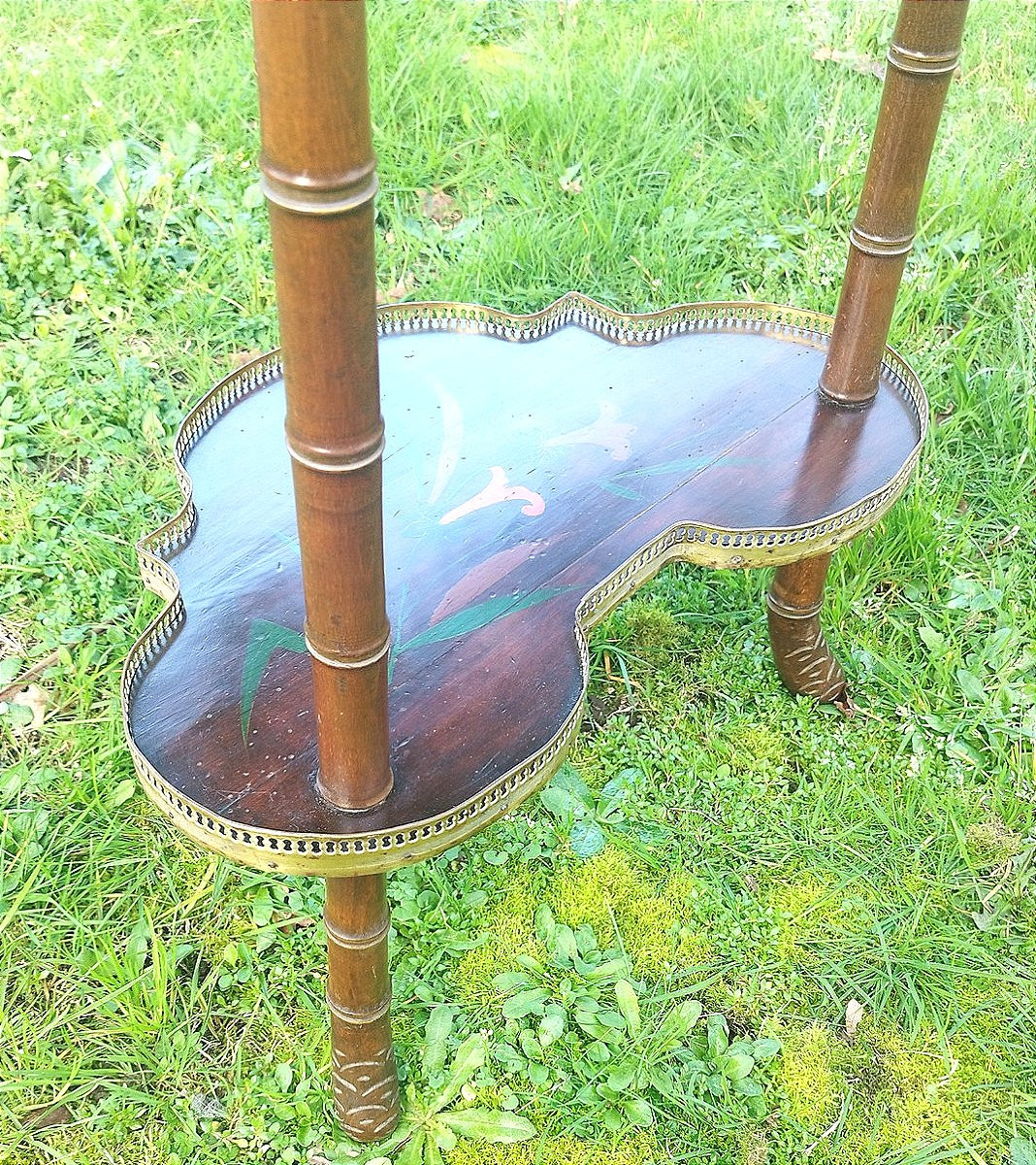 Petite table faux bambou 2 plateaux, fin 19ème-photo-4