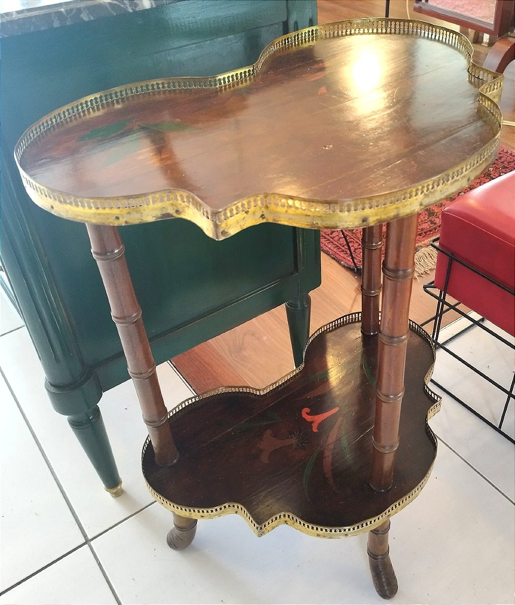 Petite table faux bambou 2 plateaux, fin 19ème-photo-2