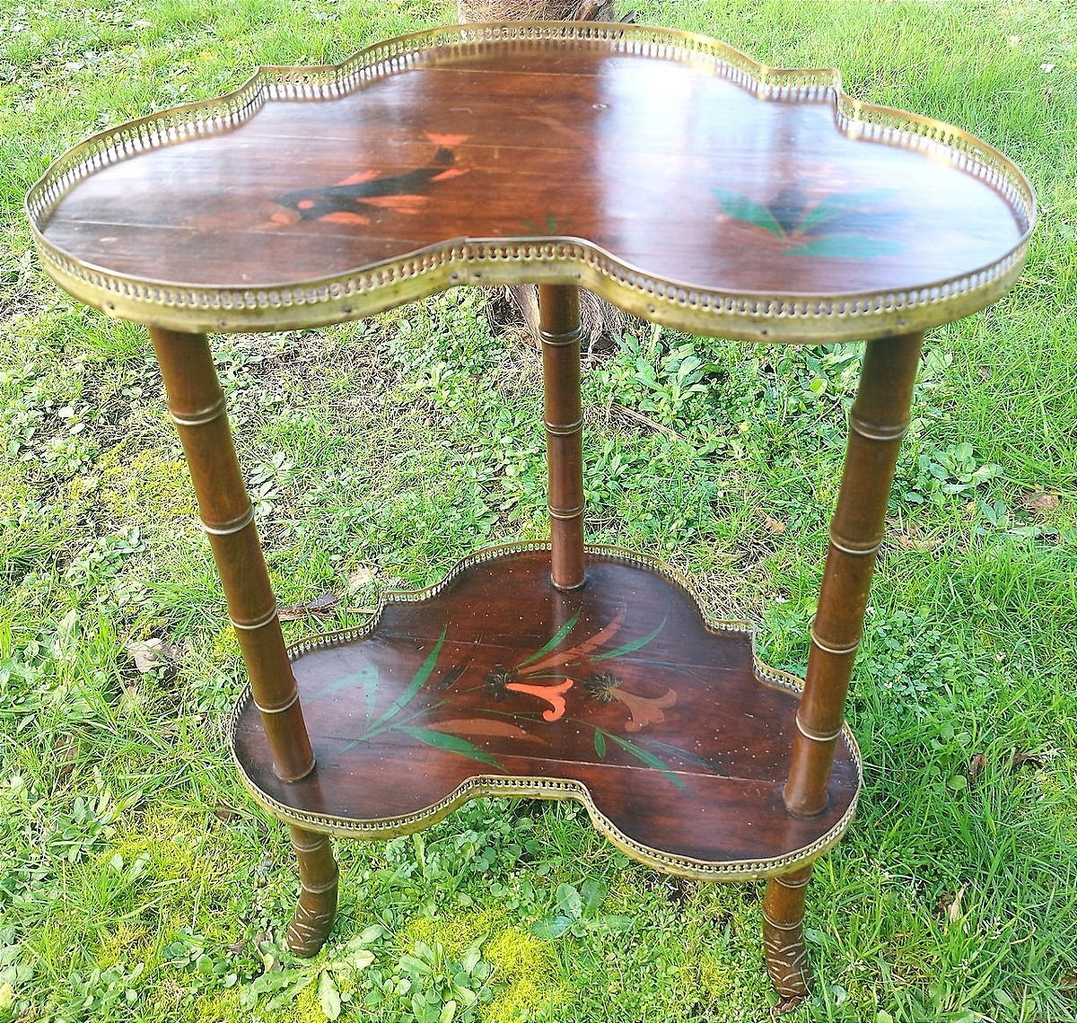Petite table faux bambou 2 plateaux, fin 19ème