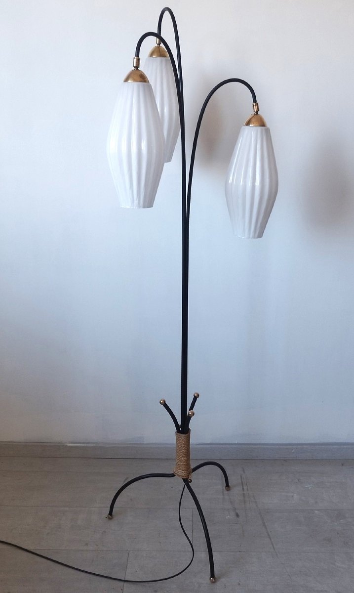 Lampadaire Lunel métal et laiton avec 3 grandes tulipes-photo-2