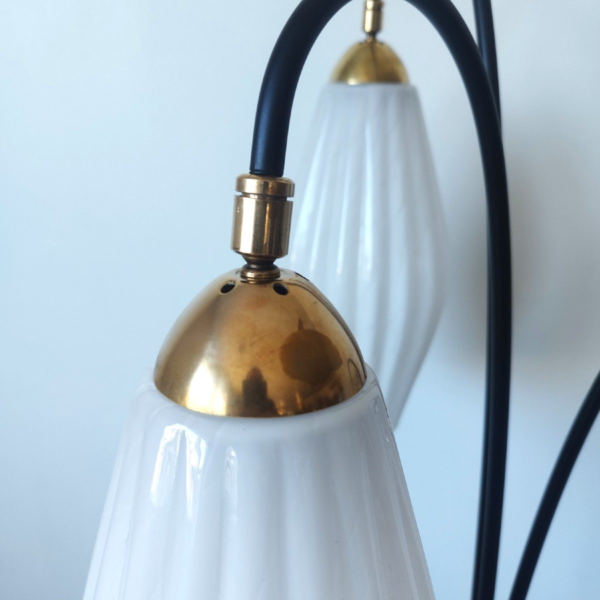 Lampadaire Lunel métal et laiton avec 3 grandes tulipes-photo-3