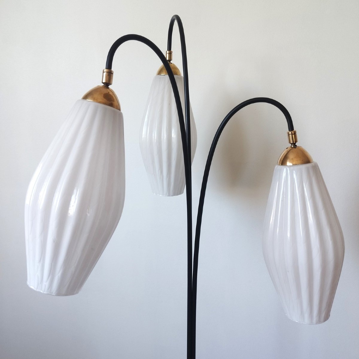 Lampadaire Lunel métal et laiton avec 3 grandes tulipes-photo-5