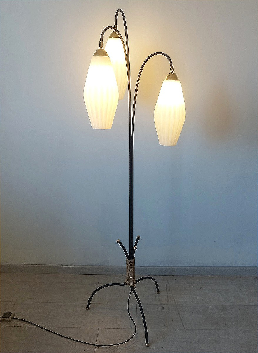 Lampadaire Lunel métal et laiton avec 3 grandes tulipes