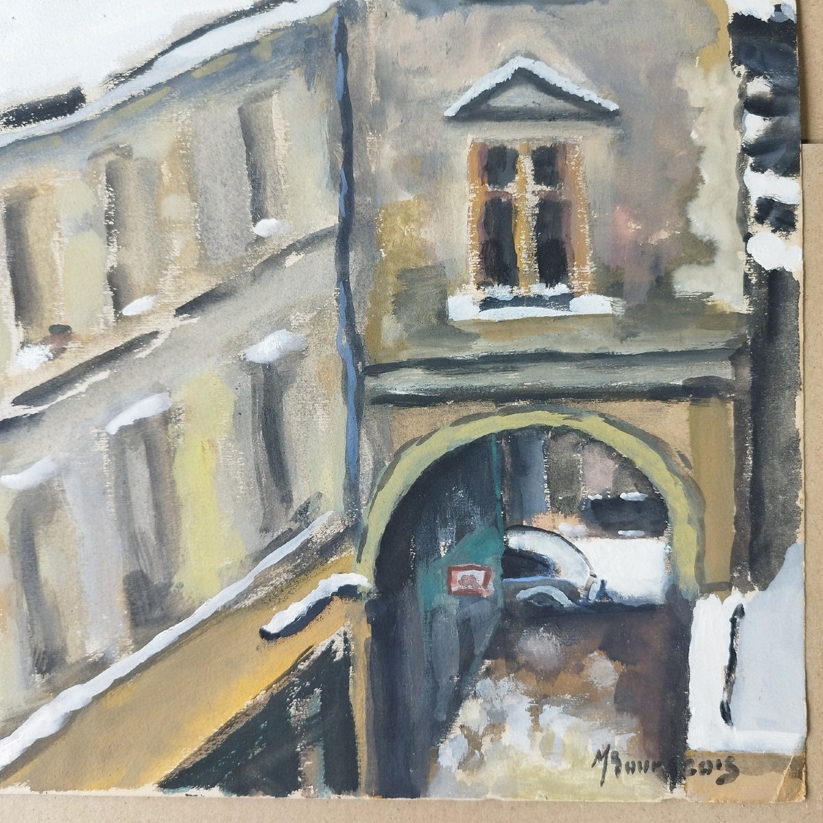 Roofs Under The Snow, Gouache On Paper From The 1960s-photo-2