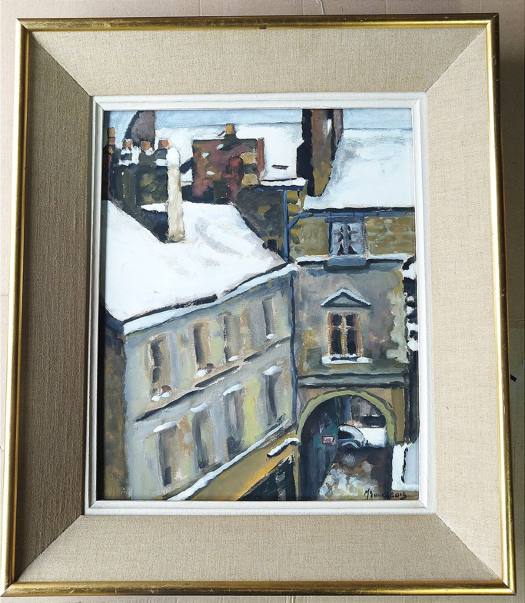 Roofs Under The Snow, Gouache On Paper From The 1960s-photo-7