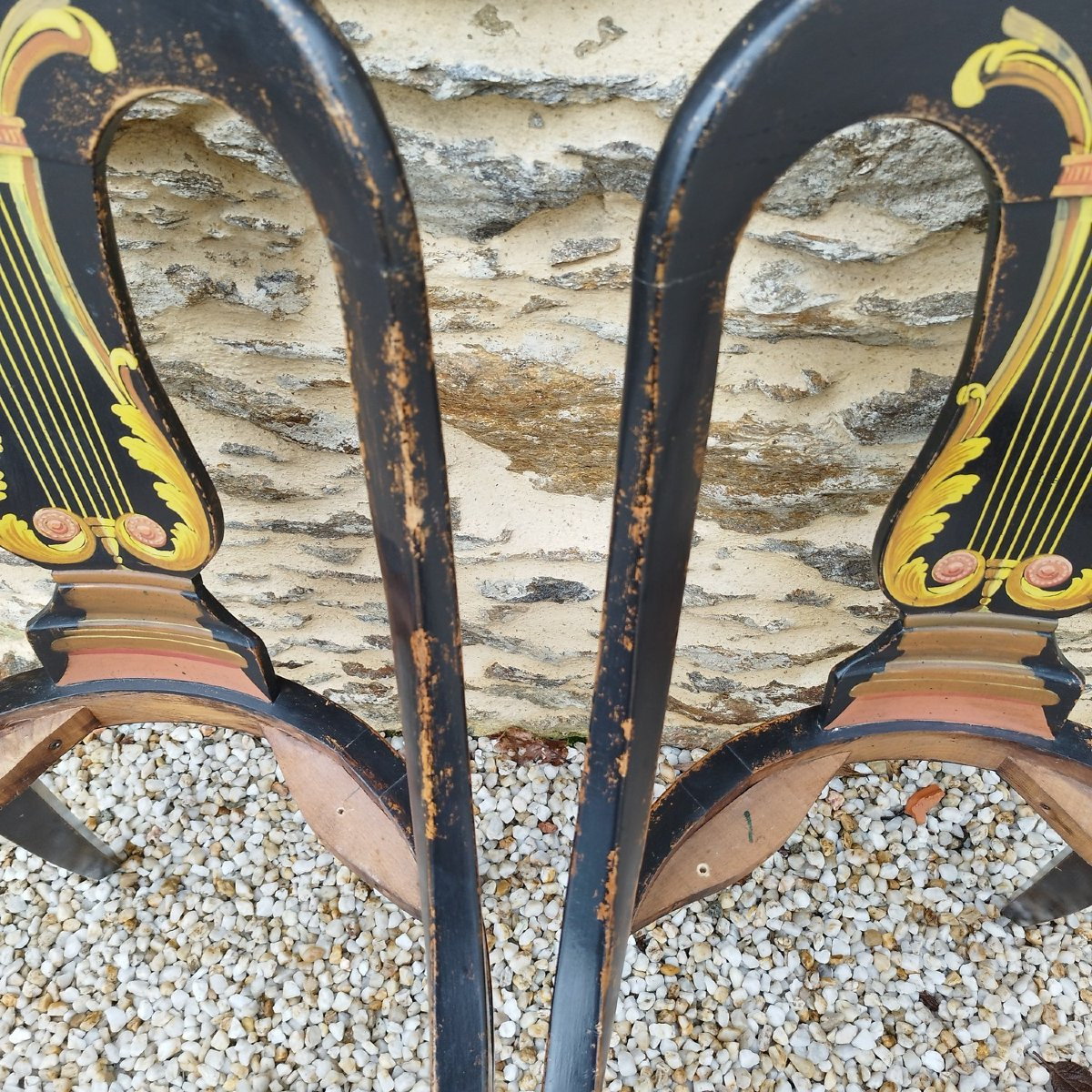 Paire de chaises gondoles peintes, Hollywood Regency, XXème siècle-photo-4