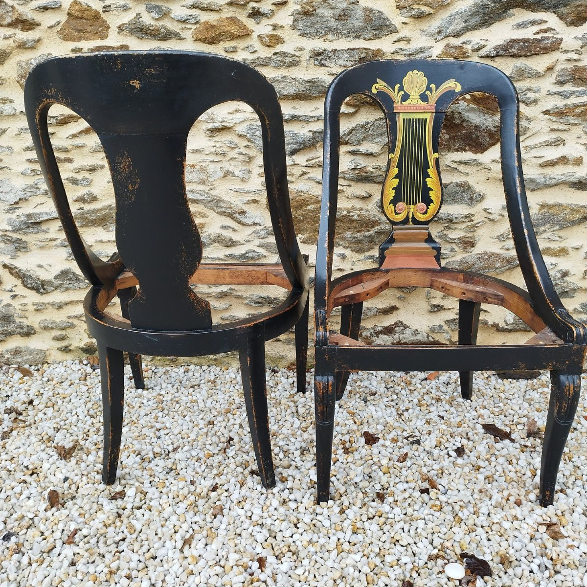 Paire de chaises gondoles peintes, Hollywood Regency, XXème siècle-photo-5