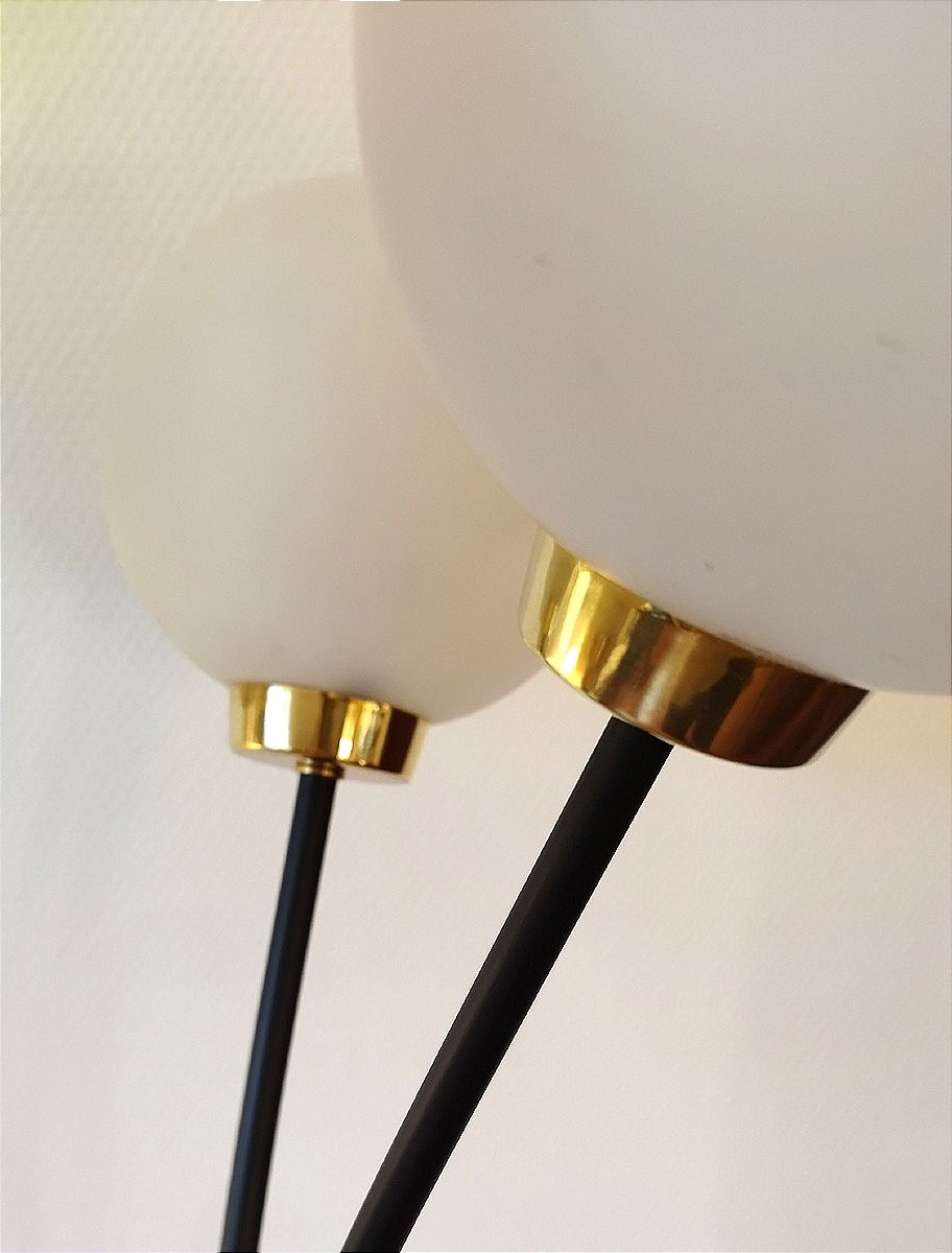 Metal And Brass Floor Lamp With 4 Globes, Arlus Or Lunel, 1960s-photo-4