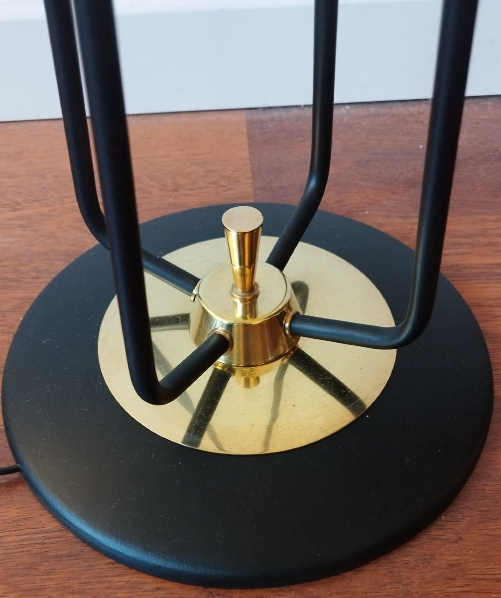 Metal And Brass Floor Lamp With 4 Globes, Arlus Or Lunel, 1960s-photo-1