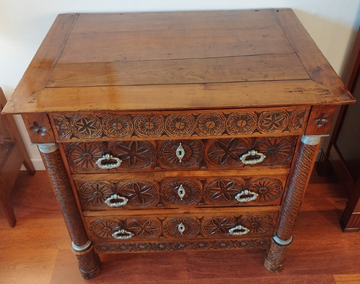 Commode art populaire sculptée, 19ème-photo-3