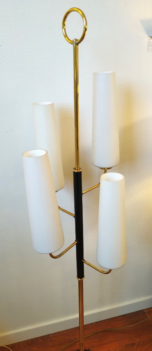 Lampadaire laiton et métal à 4 lumières, années 50-photo-3