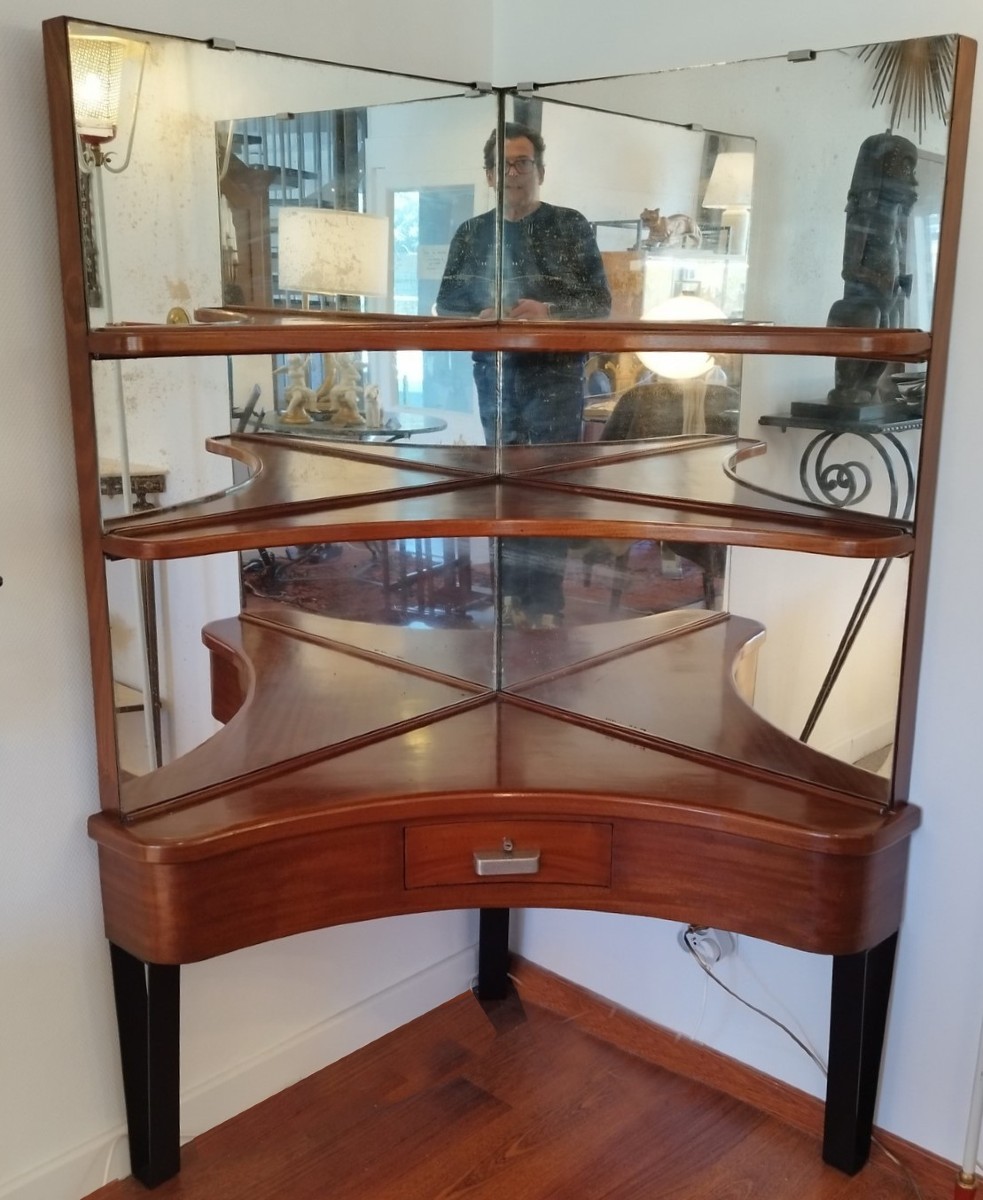 Corner Shelf In Mahogany And Mirror, 1960s