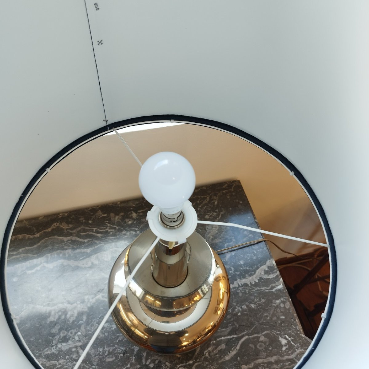 Lampe en nickel avec abat-jour velours bleu, années 60-photo-2