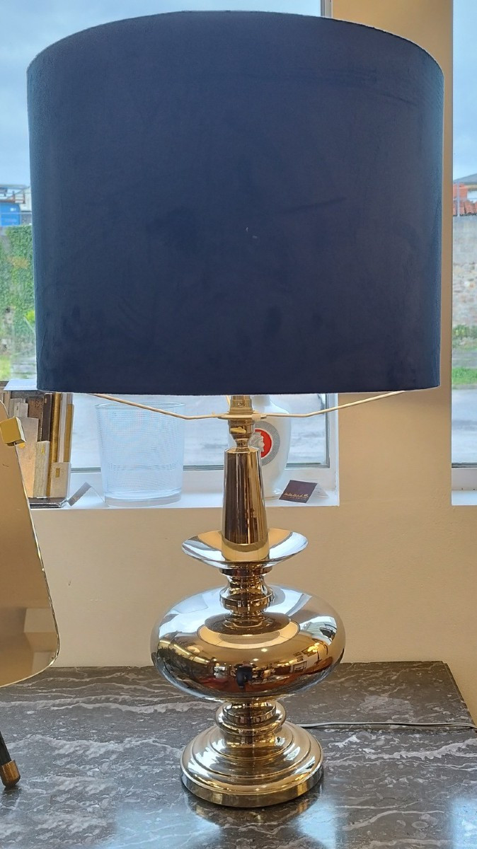 Lampe en nickel avec abat-jour velours bleu, années 60