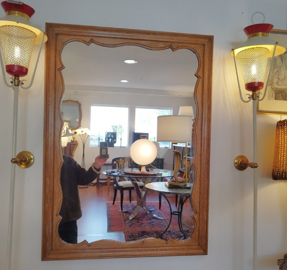 Large Mirror In Whitewashed Light Oak, 1950s-photo-4