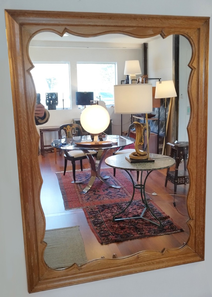 Large Mirror In Whitewashed Light Oak, 1950s