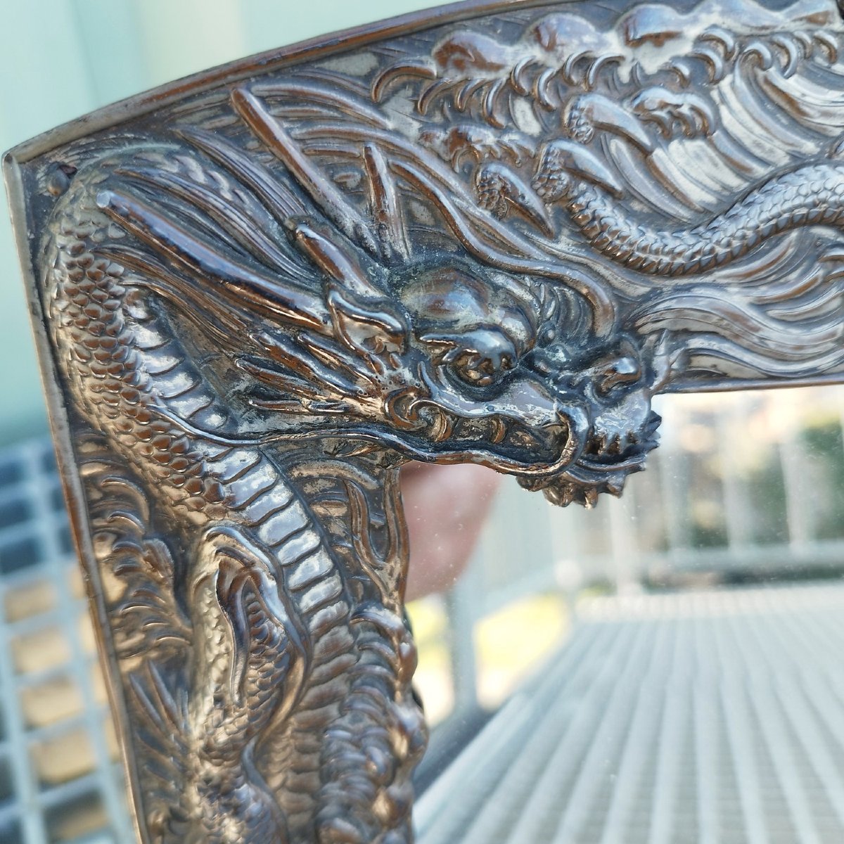 Miroir de table en bronze argenté, fin XIXème-photo-2