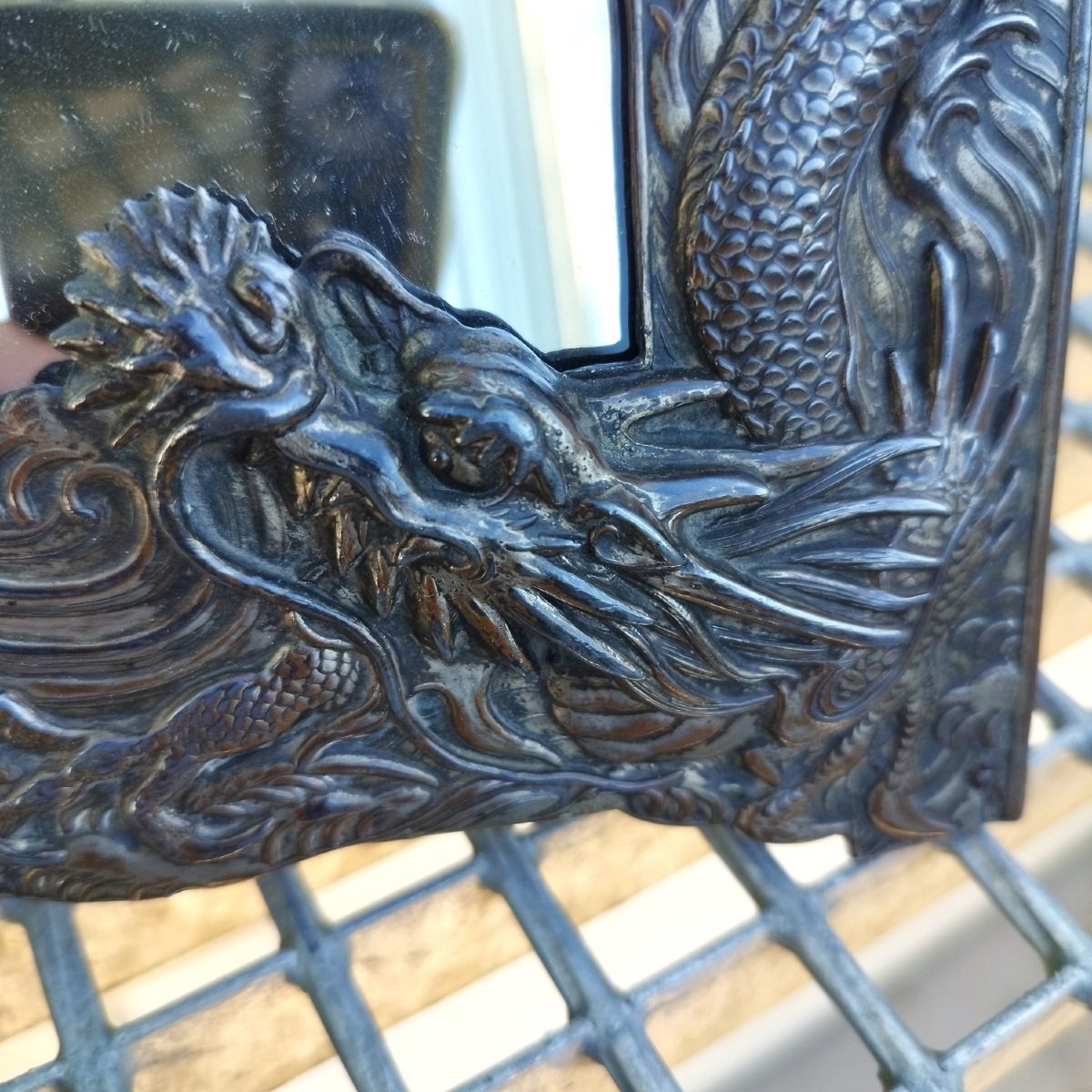 Miroir de table en bronze argenté, fin XIXème-photo-3