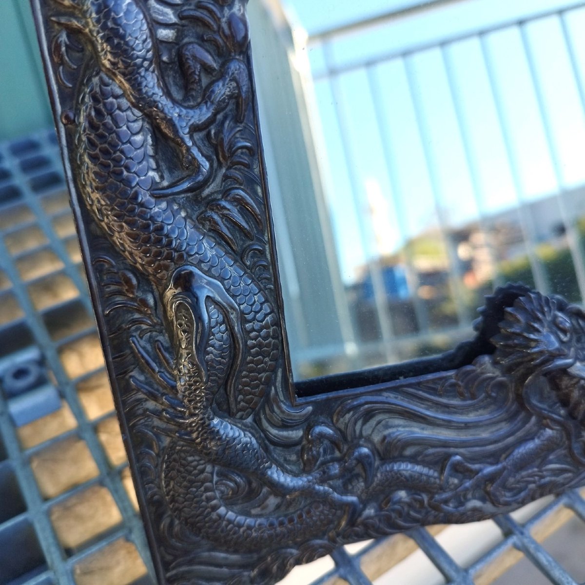 Miroir de table en bronze argenté, fin XIXème-photo-4