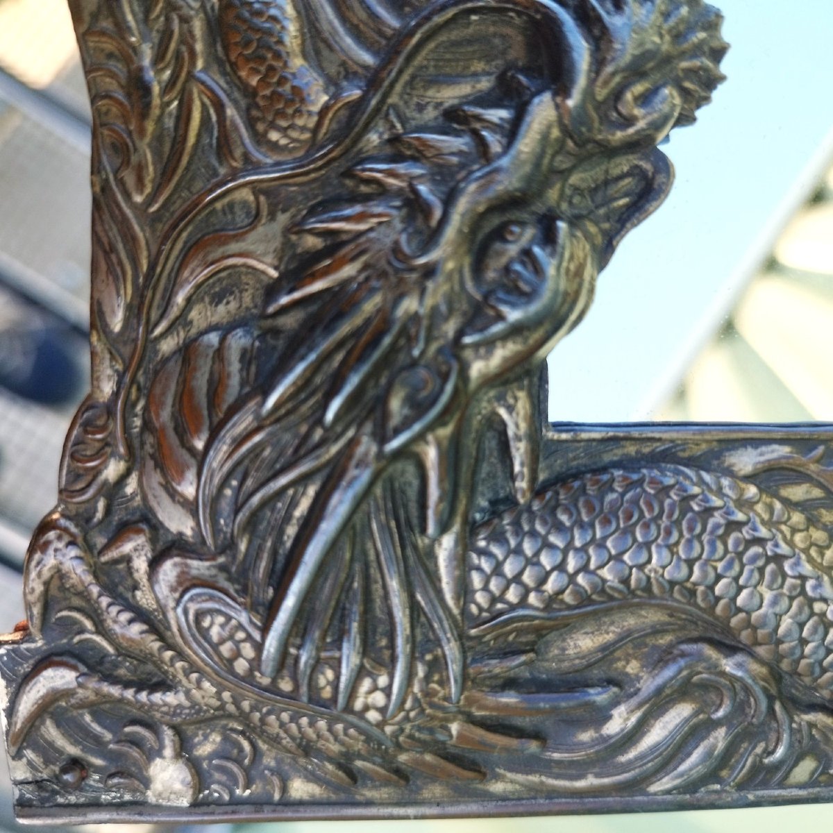 Miroir de table en bronze argenté, fin XIXème-photo-3