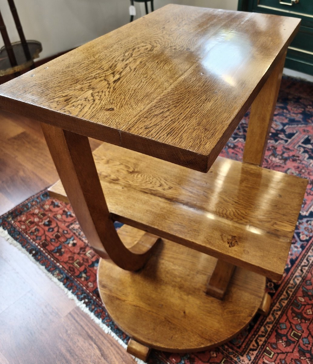 Asymmetrical Art-deco Pedestal Table In Blond Oak-photo-5