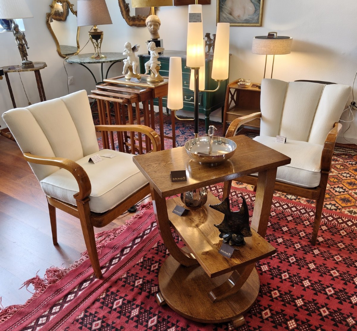 Asymmetrical Art-deco Pedestal Table In Blond Oak-photo-6