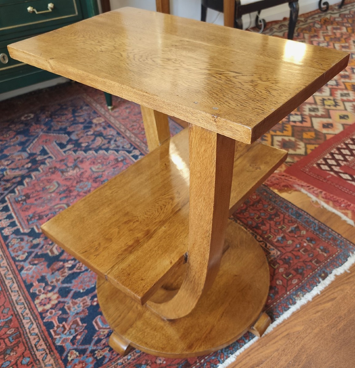 Asymmetrical Art-deco Pedestal Table In Blond Oak