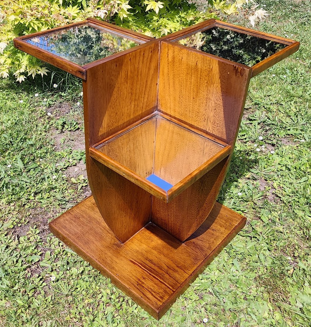 Art Deco Pedestal Table In Blond Mahogany With Mirrors-photo-3