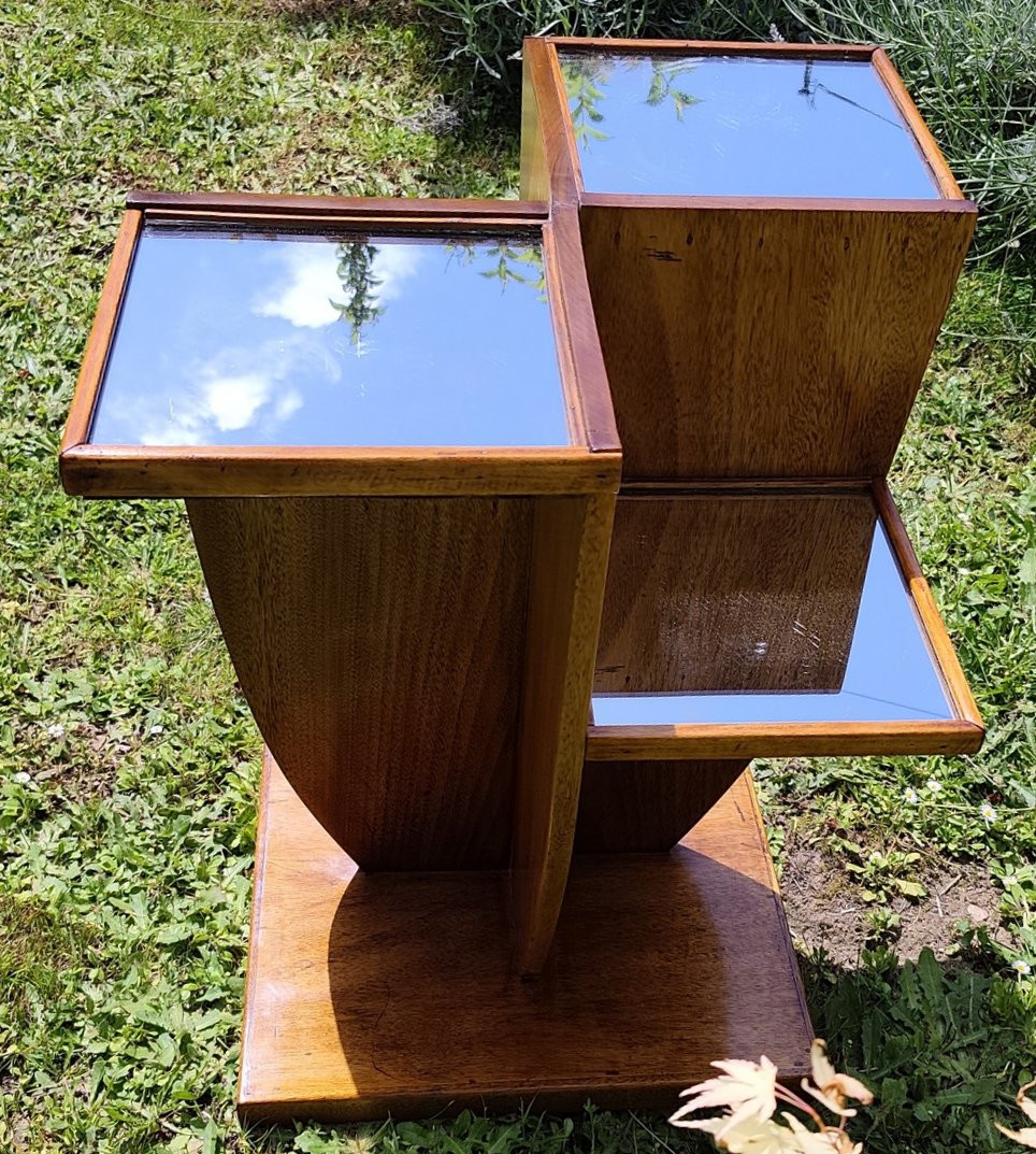 Art Deco Pedestal Table In Blond Mahogany With Mirrors-photo-4