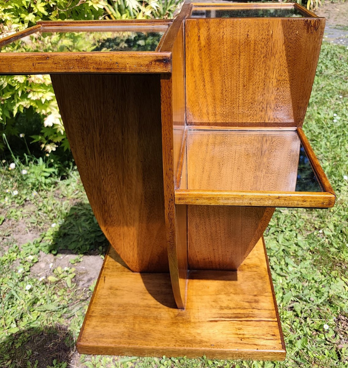 Art Deco Pedestal Table In Blond Mahogany With Mirrors-photo-1