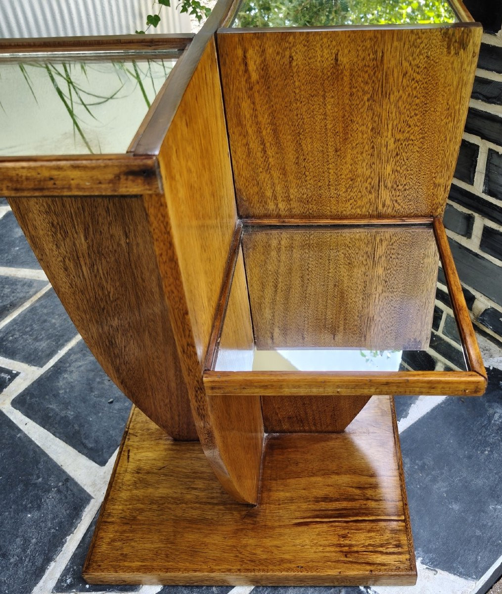 Art Deco Pedestal Table In Blond Mahogany With Mirrors-photo-3