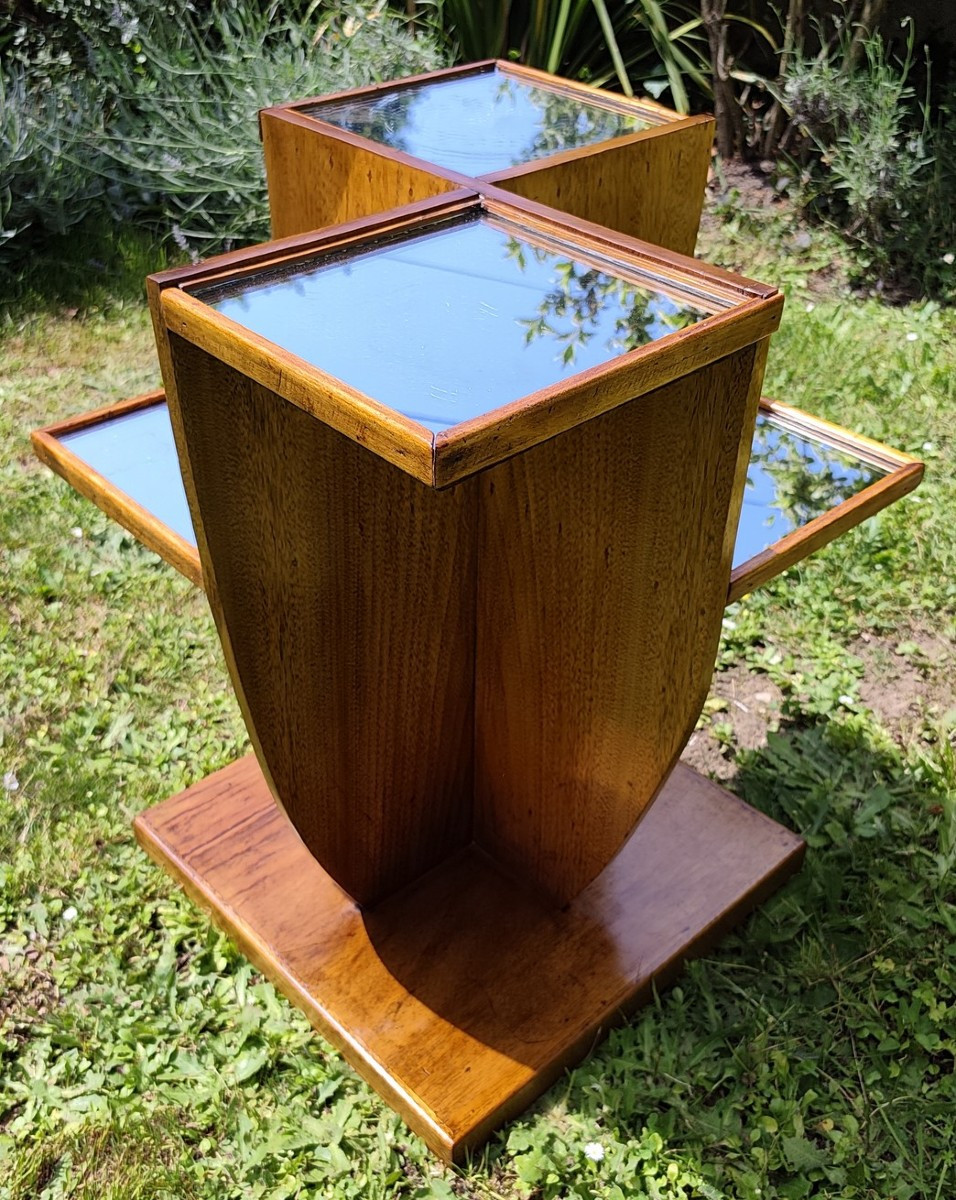 Art Deco Pedestal Table In Blond Mahogany With Mirrors