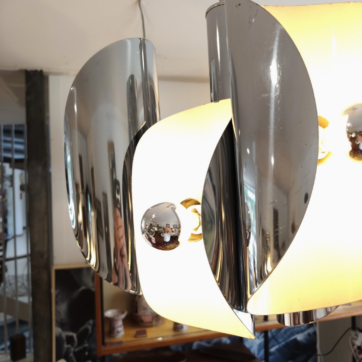 Lustre Space Age en chrome à 6 lumières-photo-4