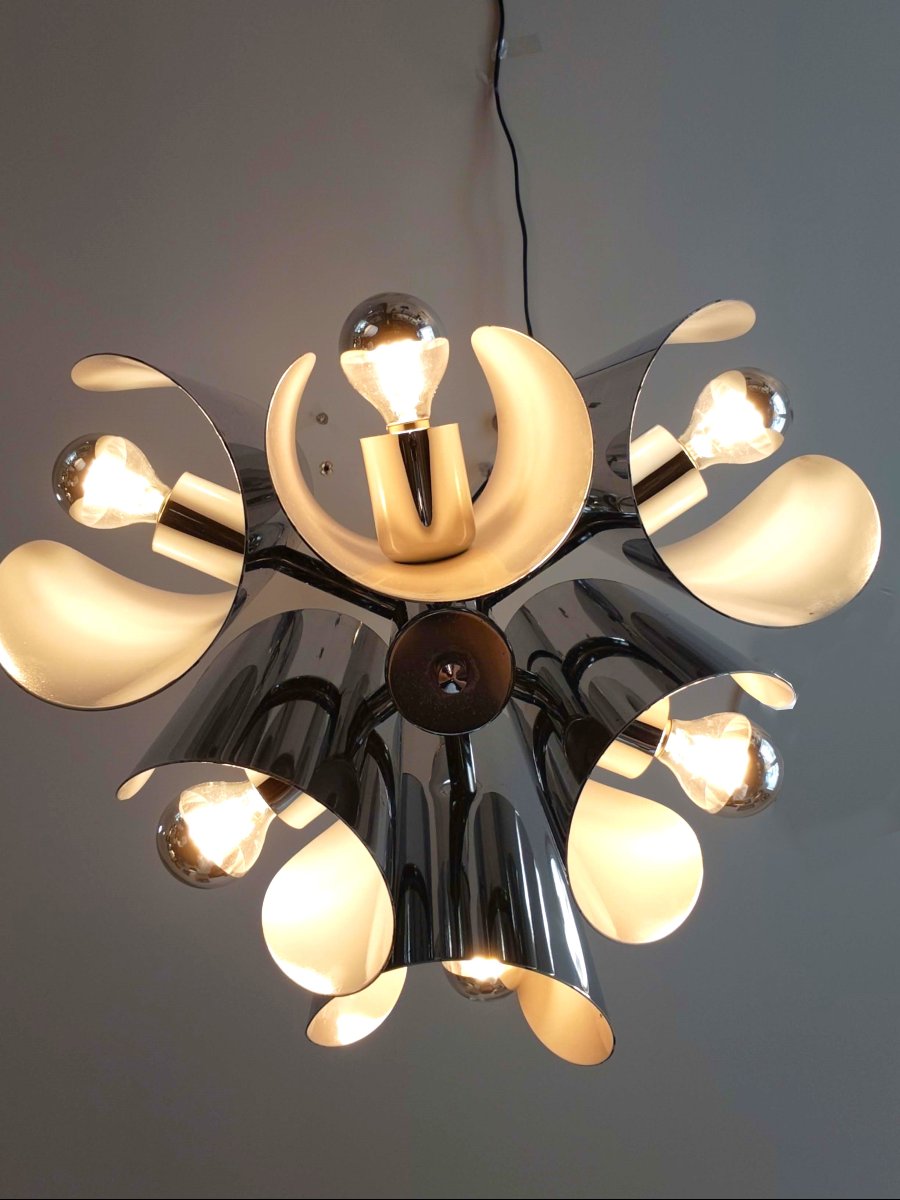 Lustre Space Age en chrome à 6 lumières