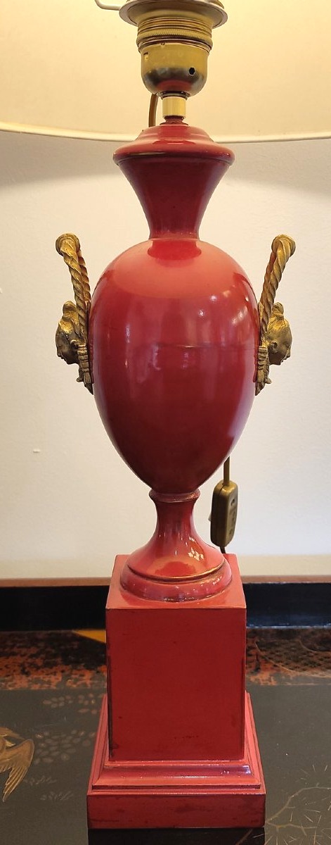 Empire-style Table Lamp In Lacquered Sheet Metal And Bronze-photo-3