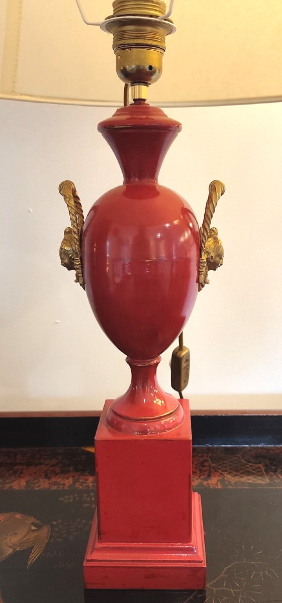 Empire-style Table Lamp In Lacquered Sheet Metal And Bronze-photo-2