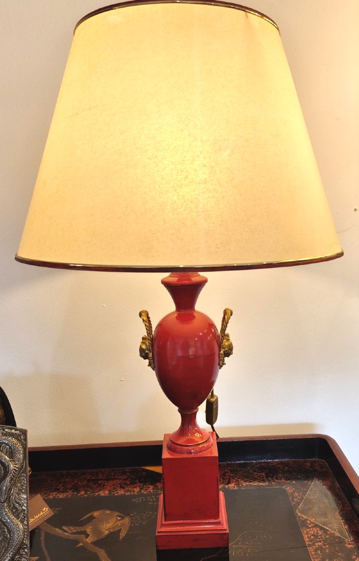 Empire-style Table Lamp In Lacquered Sheet Metal And Bronze