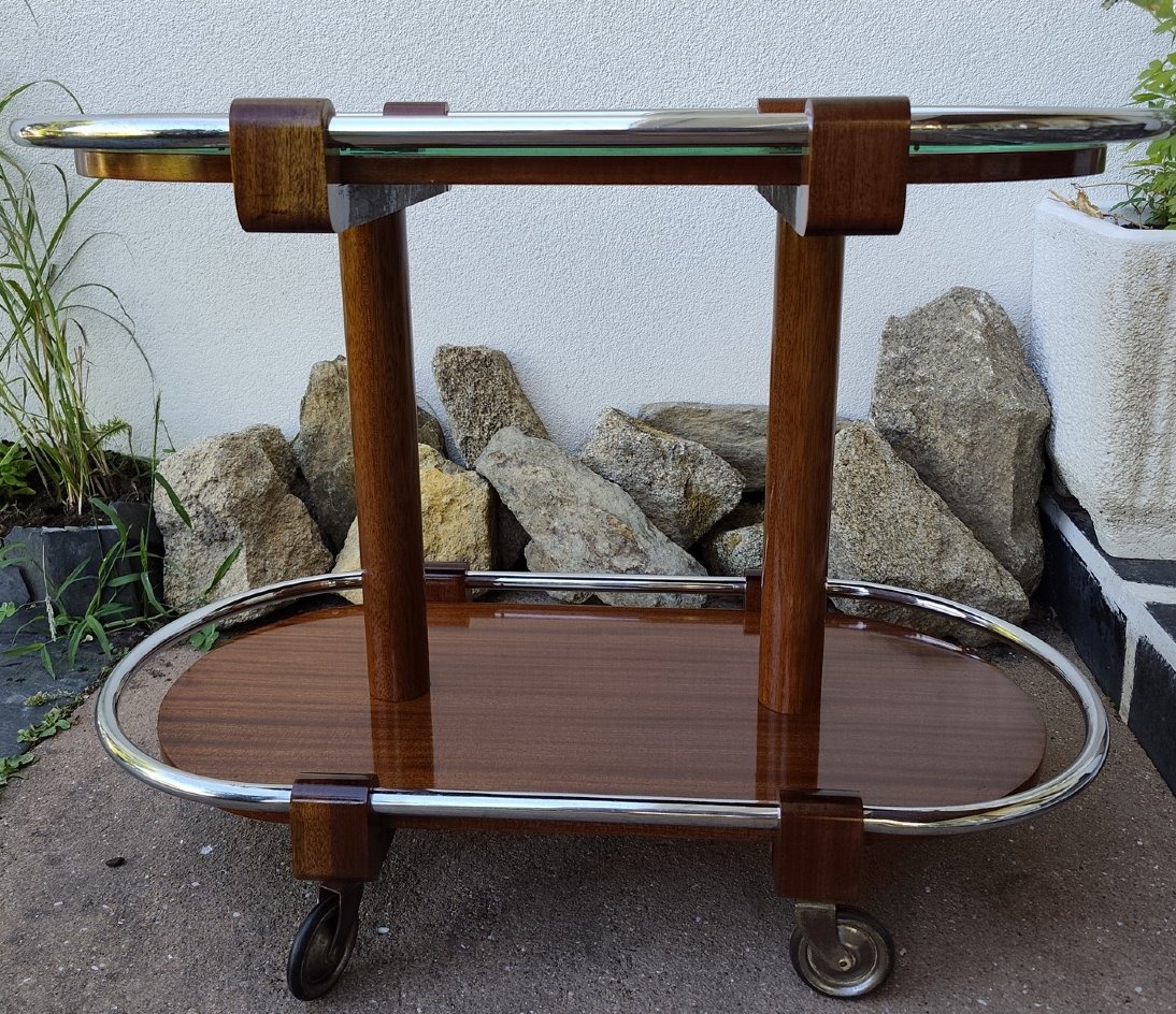 Art Deco Side Table In Mahogany And Chrome-photo-2