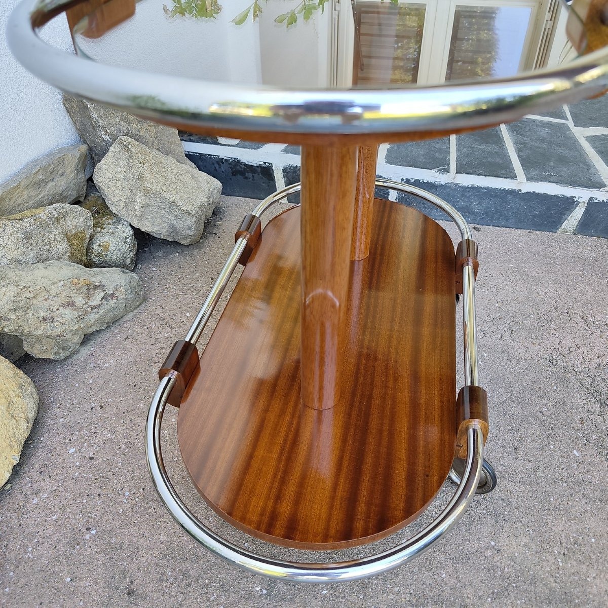 Art Deco Side Table In Mahogany And Chrome-photo-1