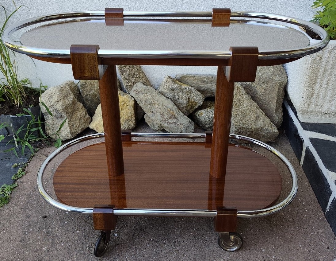 Art Deco Side Table In Mahogany And Chrome-photo-2