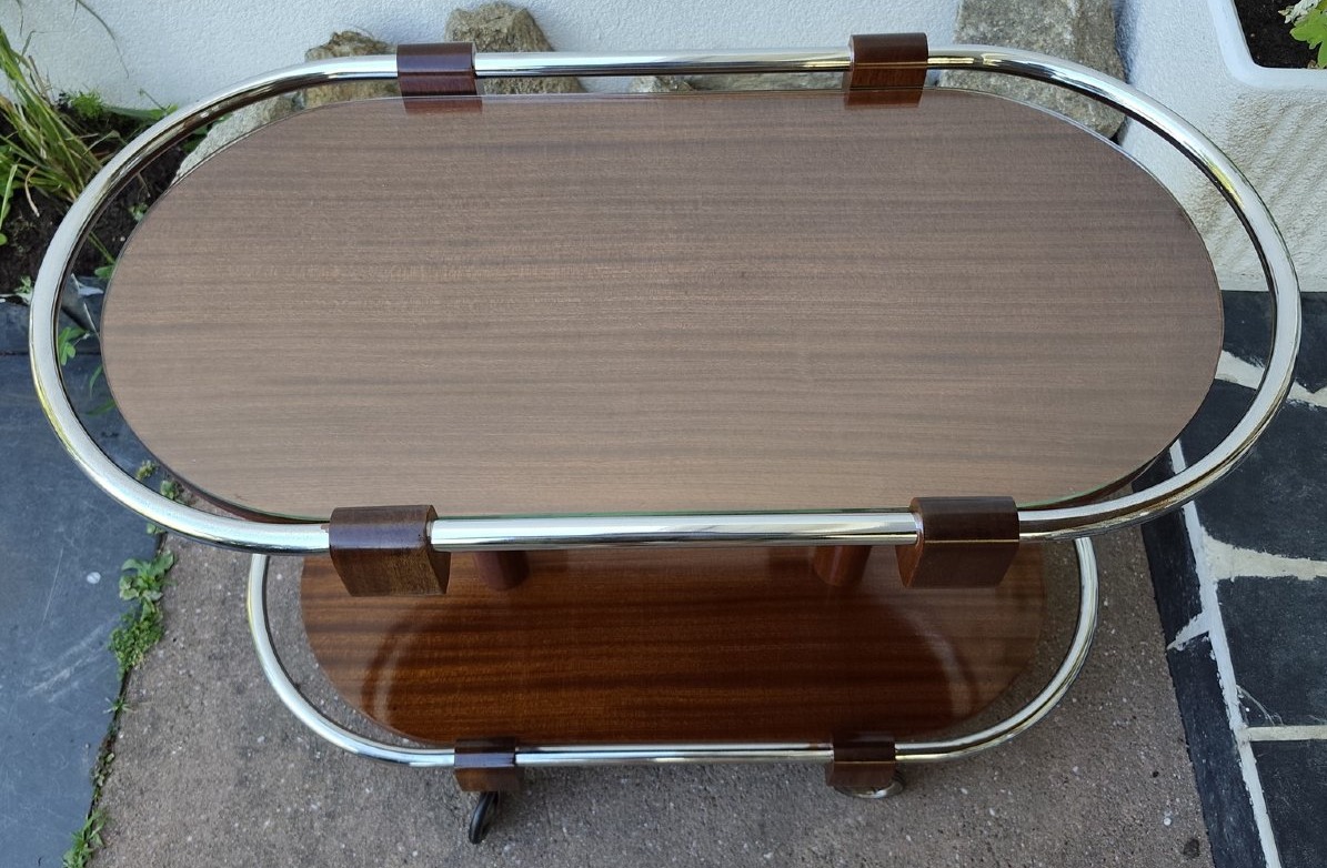 Art Deco Side Table In Mahogany And Chrome-photo-3
